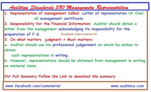 Summary of Auditing Standards 580 Management Representation